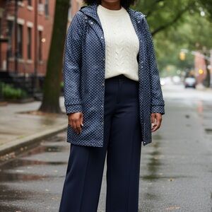 Weatherproof Navy Polka Dot Trench Coat with Hood Women’s SZ 3X